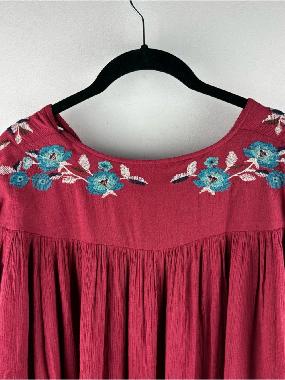 Free People Te Amo Floral Boho Mini Dress $148 Red XS Babydoll Embroidered Bell - Picture 10 of 10
